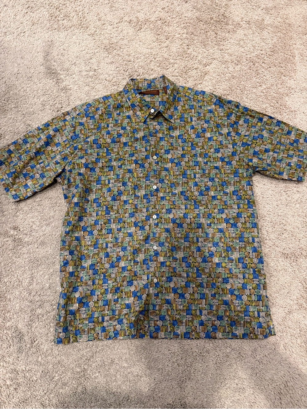 Tori Richard Honolulu Men’s XL Lawn Cotton Geometric Print Hawaiian Camp Shirt